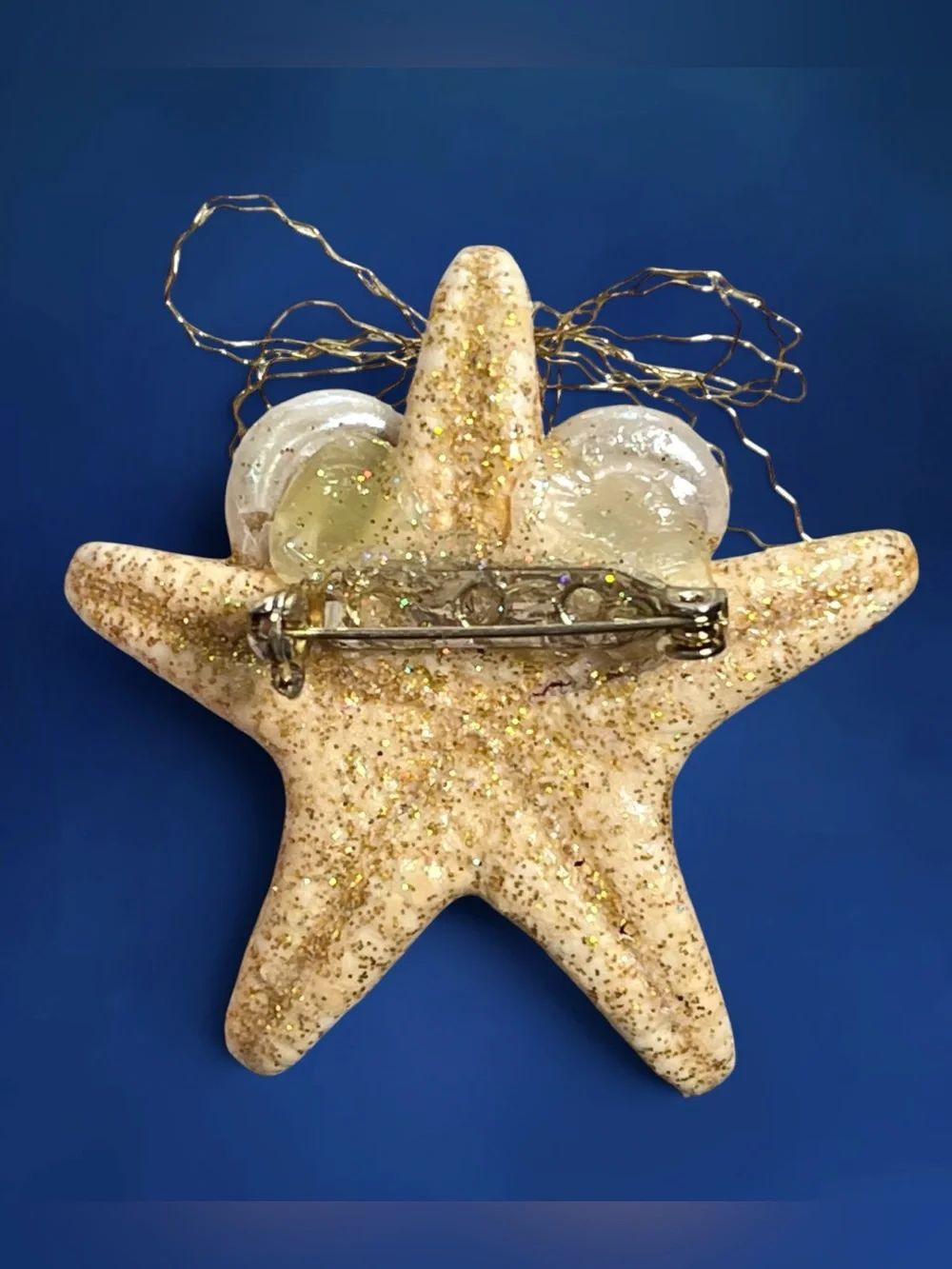 Sparkling Resin Starfish Pin Brooch Gold Tone Bow Sparkle Sea Shell Handmade 2